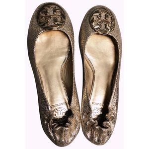 Tory Burch Travel Ballet Flat Metallic Leather Flats